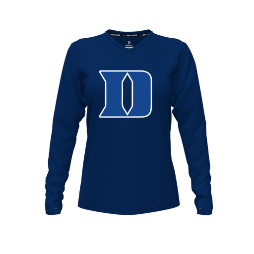 [CUS-DFW-TEES-CMF-VNK-LSL-NVY-FYXS-LOGO1] Comfort T-Shirt (Female Youth XS, Navy, V Neck, Logo 1, Long Sleeve)