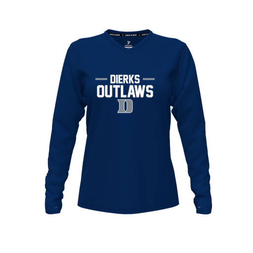 [FTLVCFNV-FYXS-LOGO3] Decker Comfort T-Shirt (Female Youth XS, Navy, V Neck, Logo 3, Long Sleeve)