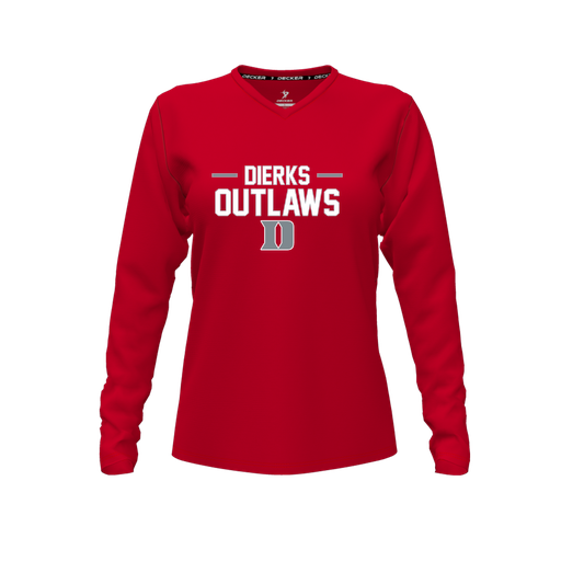 [FTLVCFRD-FYXS-LOGO3] Decker Comfort T-Shirt (Female Youth XS, Red, V Neck, Logo 3, Long Sleeve)