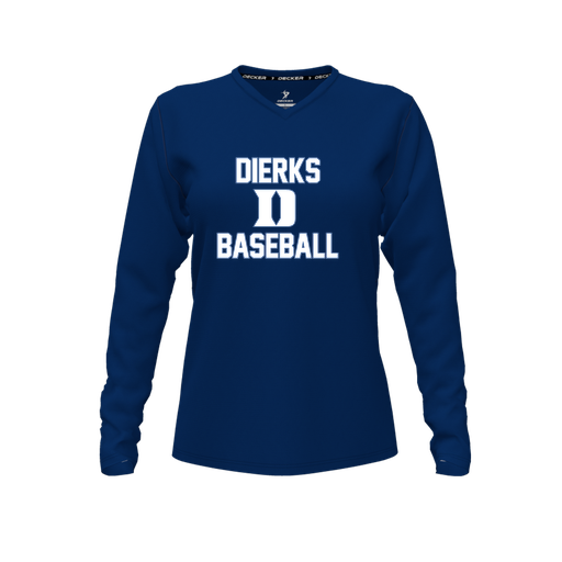 [CUS-DFW-TEES-PER-VNK-LSL-NVY-FYXS-LOGO2] Performance T-Shirt (Female Youth XS, Navy, V Neck, Logo 2, Long Sleeve)