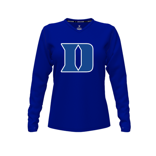 [CUS-DFW-TEES-PER-VNK-LSL-RYL-FYXS-LOGO1] Performance T-Shirt (Female Youth XS, Royal, V Neck, Logo 1, Long Sleeve)
