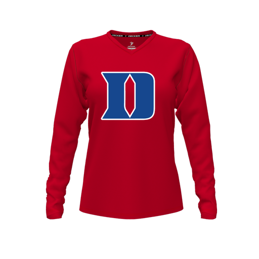 [FTLVPTRD-FYXS-LOGO1] Decker Performance T-Shirt (Female Youth XS, Red, V Neck, Logo 1, Long Sleeve)