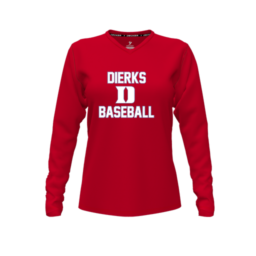 [FTLVPTRD-FYXS-LOGO2] Decker Performance T-Shirt (Female Youth XS, Red, V Neck, Logo 2, Long Sleeve)